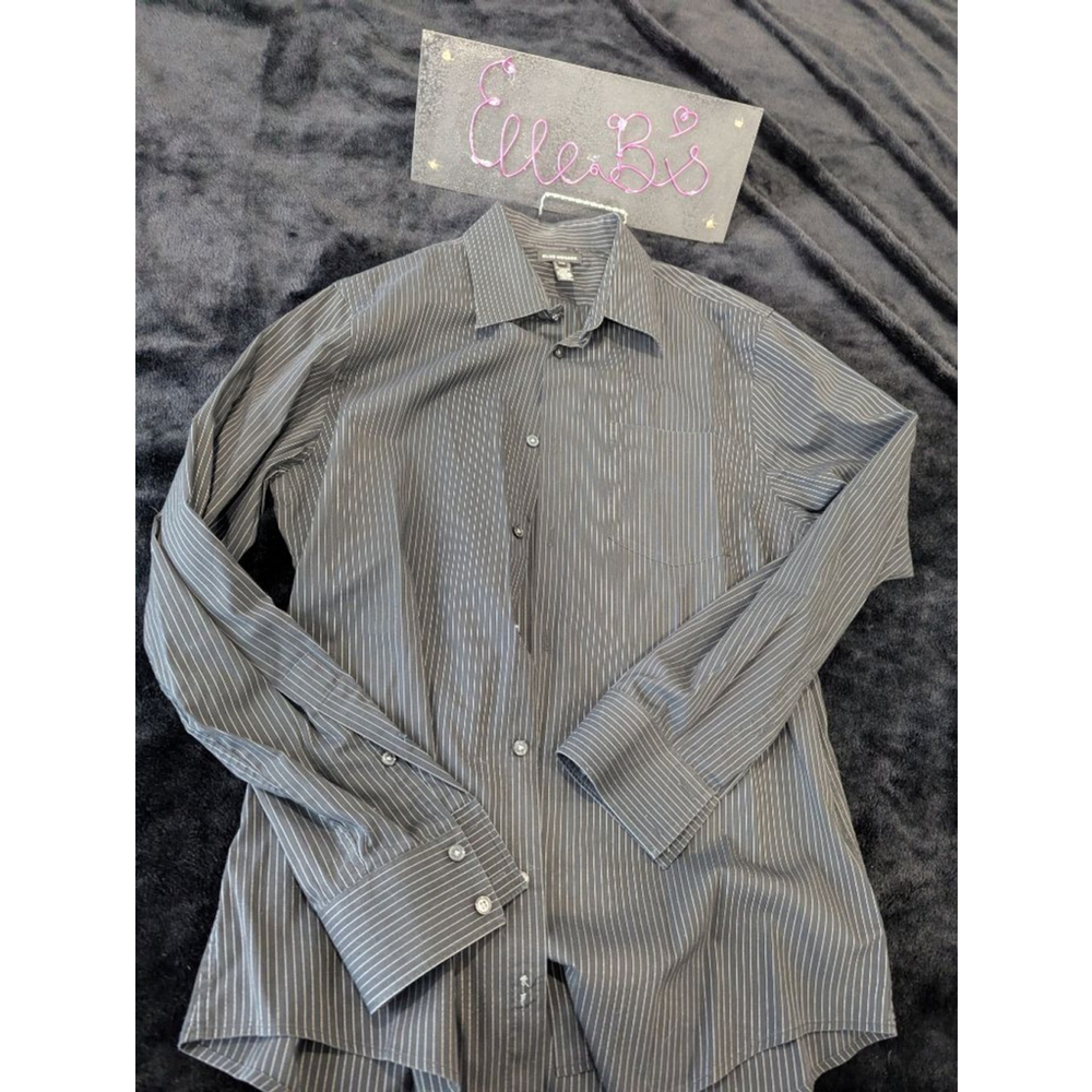 EUC Mens Club Monaco Black/ White/ Gray Pinstripe Button Up Shirt M